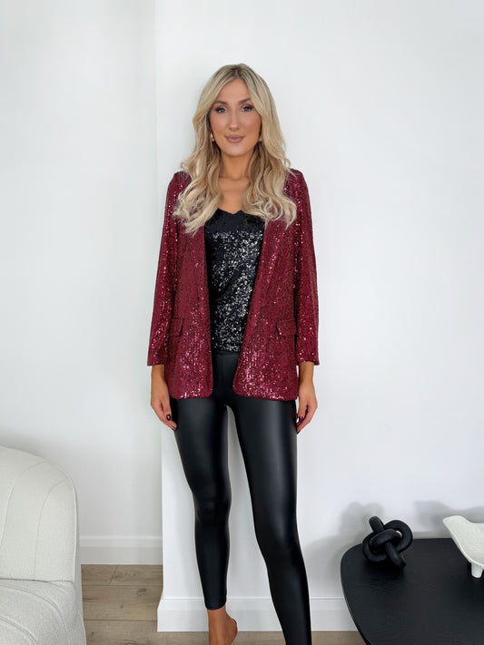 Nadia Sequin Blazer - Wine