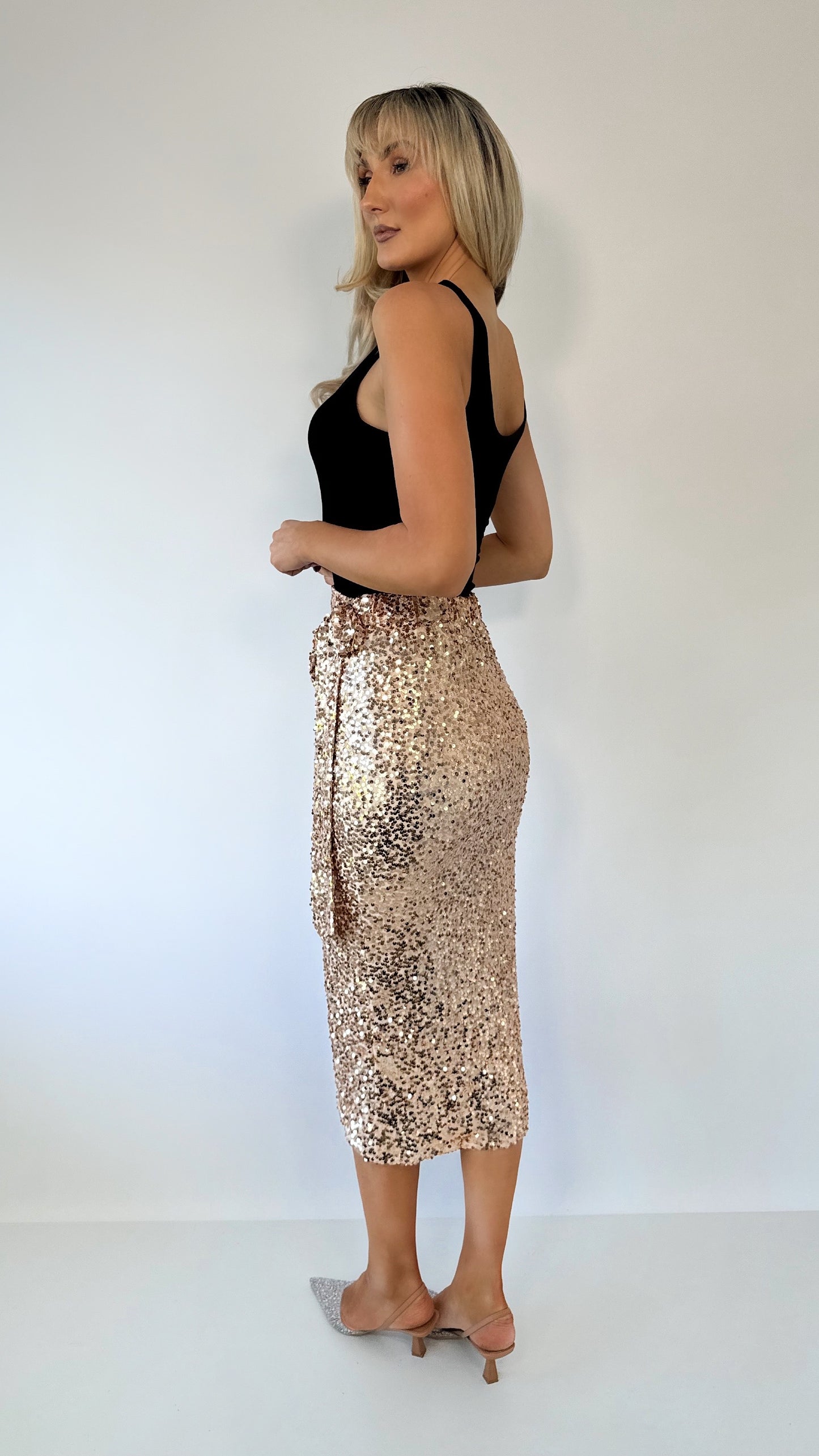 Siobhan Wrap Sequin Skirt - Rose Gold