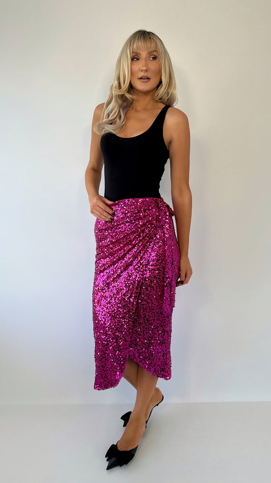 Siobhan Wrap Sequin Skirt - Fuchsia