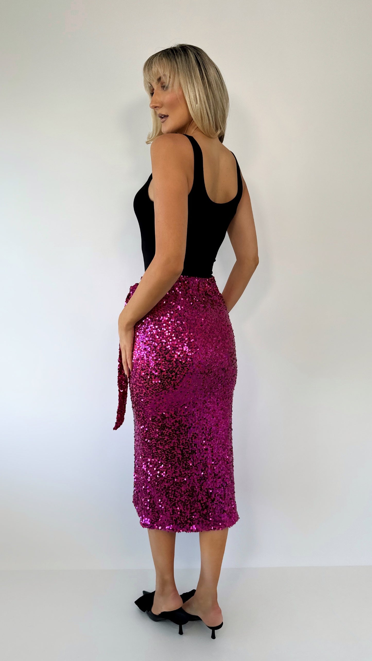 Siobhan Wrap Sequin Skirt - Fuchsia