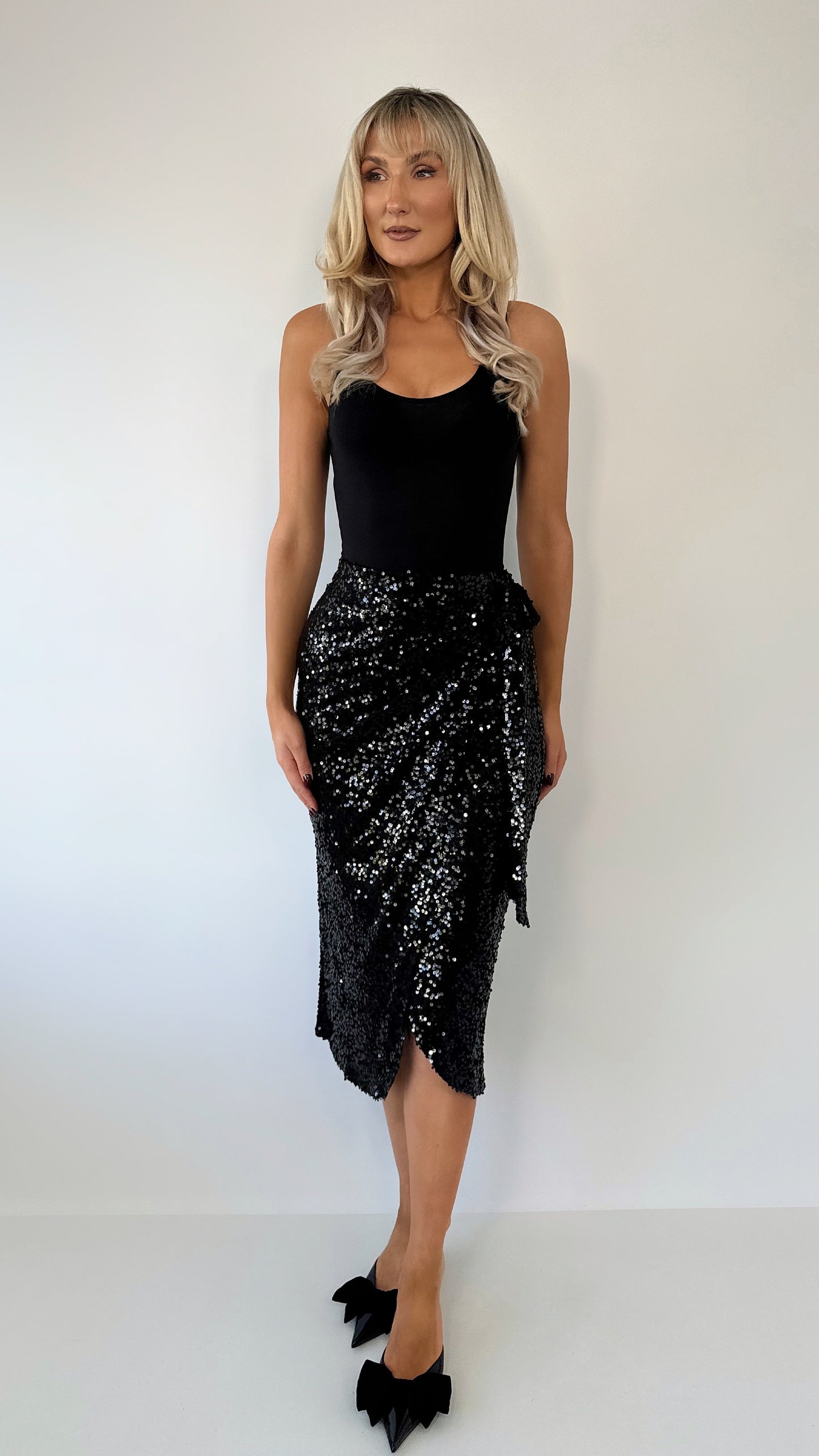 Siobhan Wrap Sequin Skirt - Black