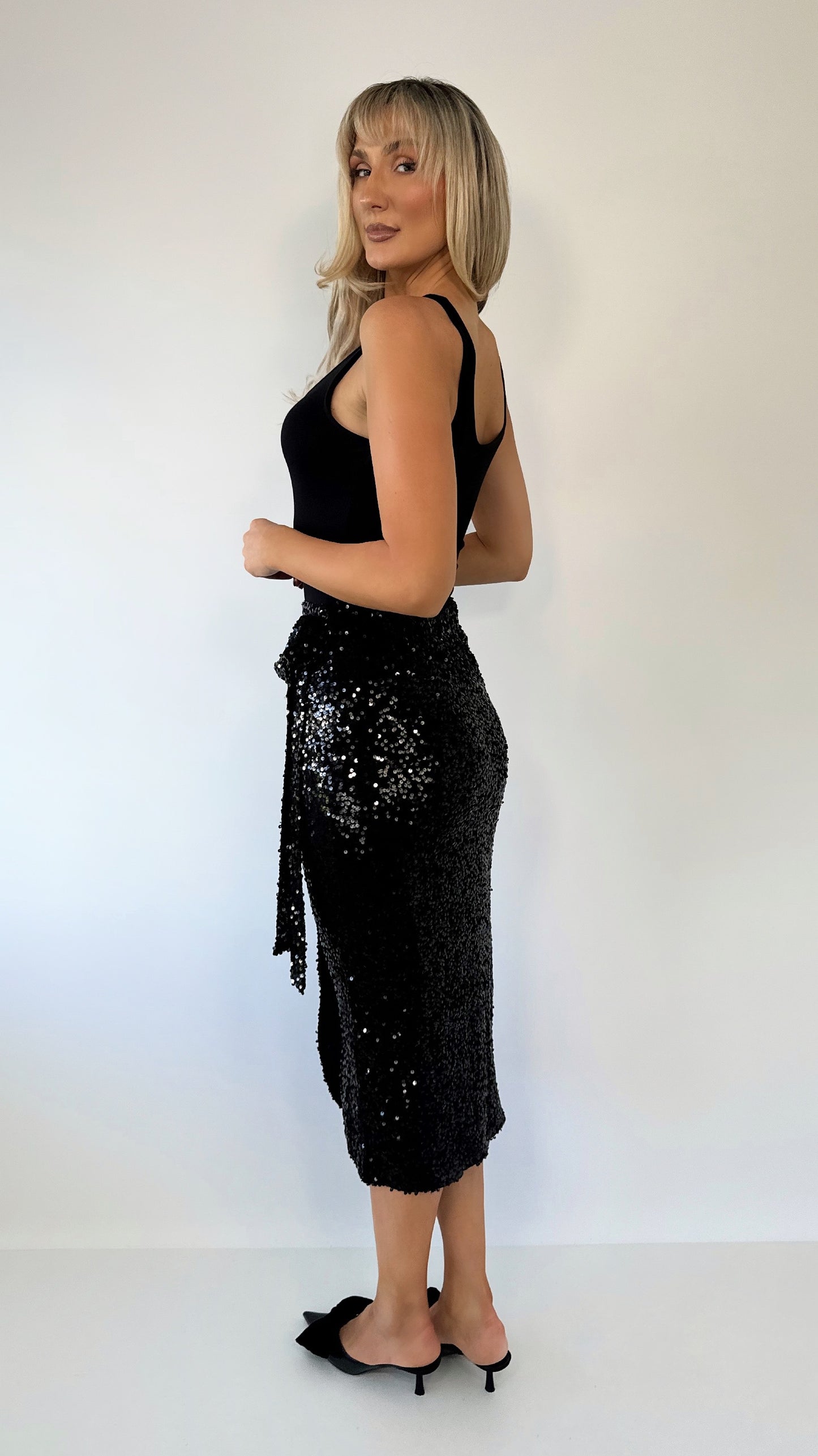 Siobhan Wrap Sequin Skirt - Black