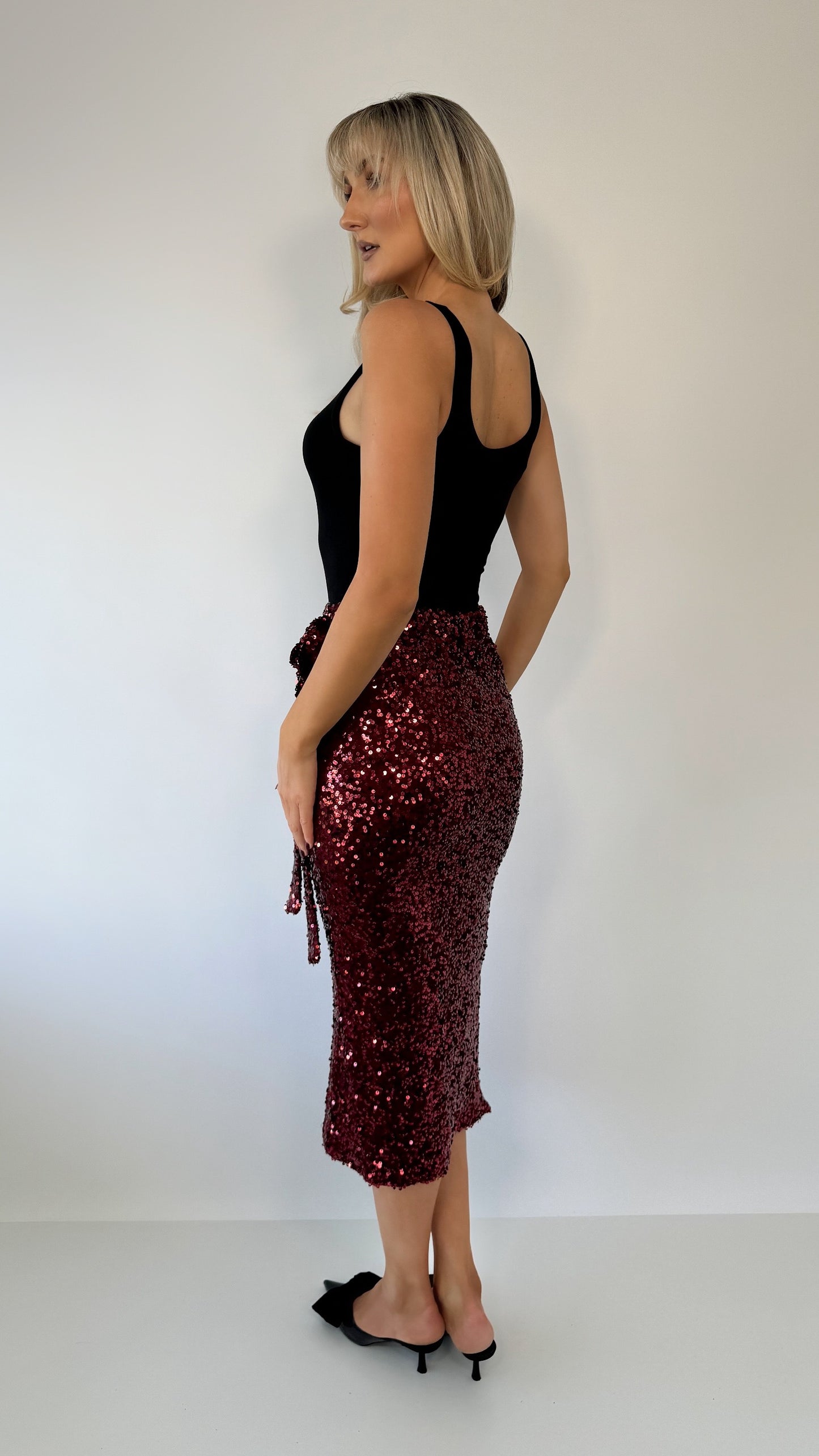 Siobhan Wrap Sequin Skirt - Wine