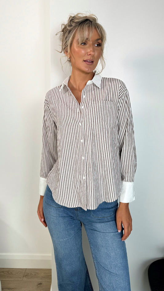Giulia Stripped Shirt - White and Brown