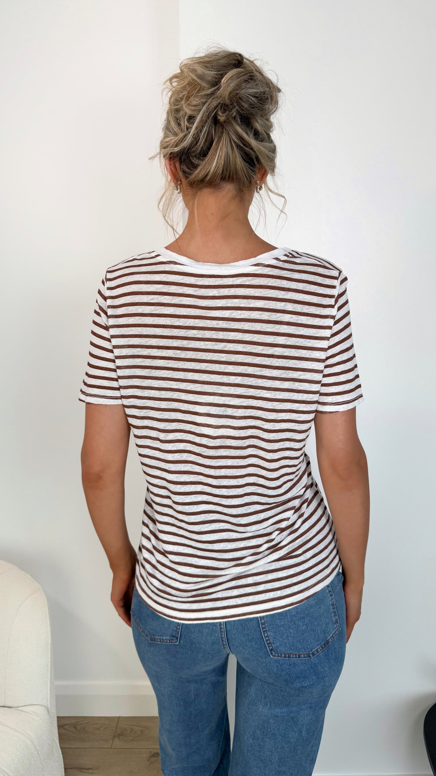 Maire Striped Top V-Neck - Brown