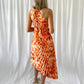 Margaret One Shoulder Draped Floral Dress - Orange