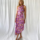 Margaret One Shoulder Draped Floral Dress - Purple and Yellow