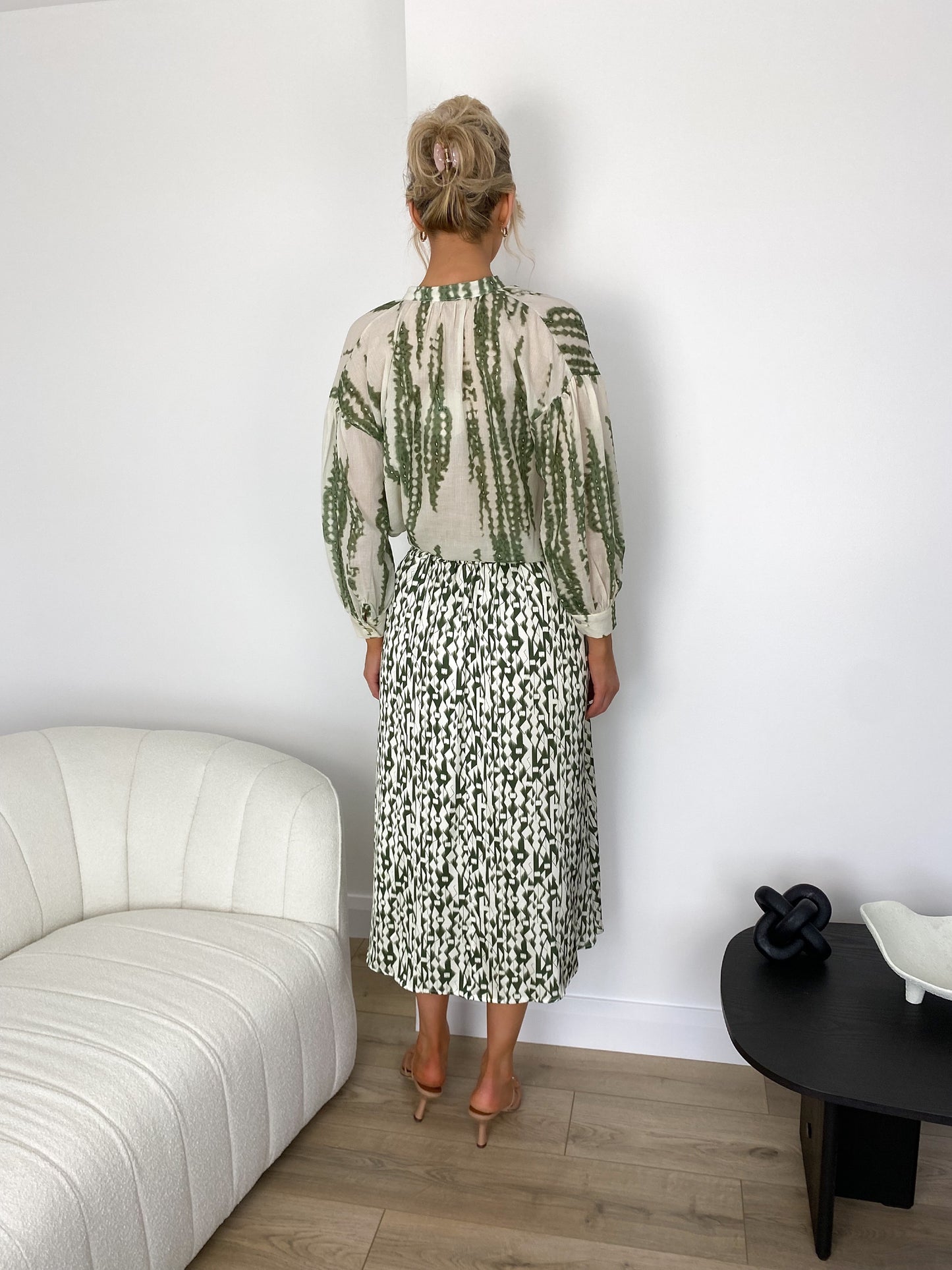 Giulia Printed Midi Satin Skirt - Green