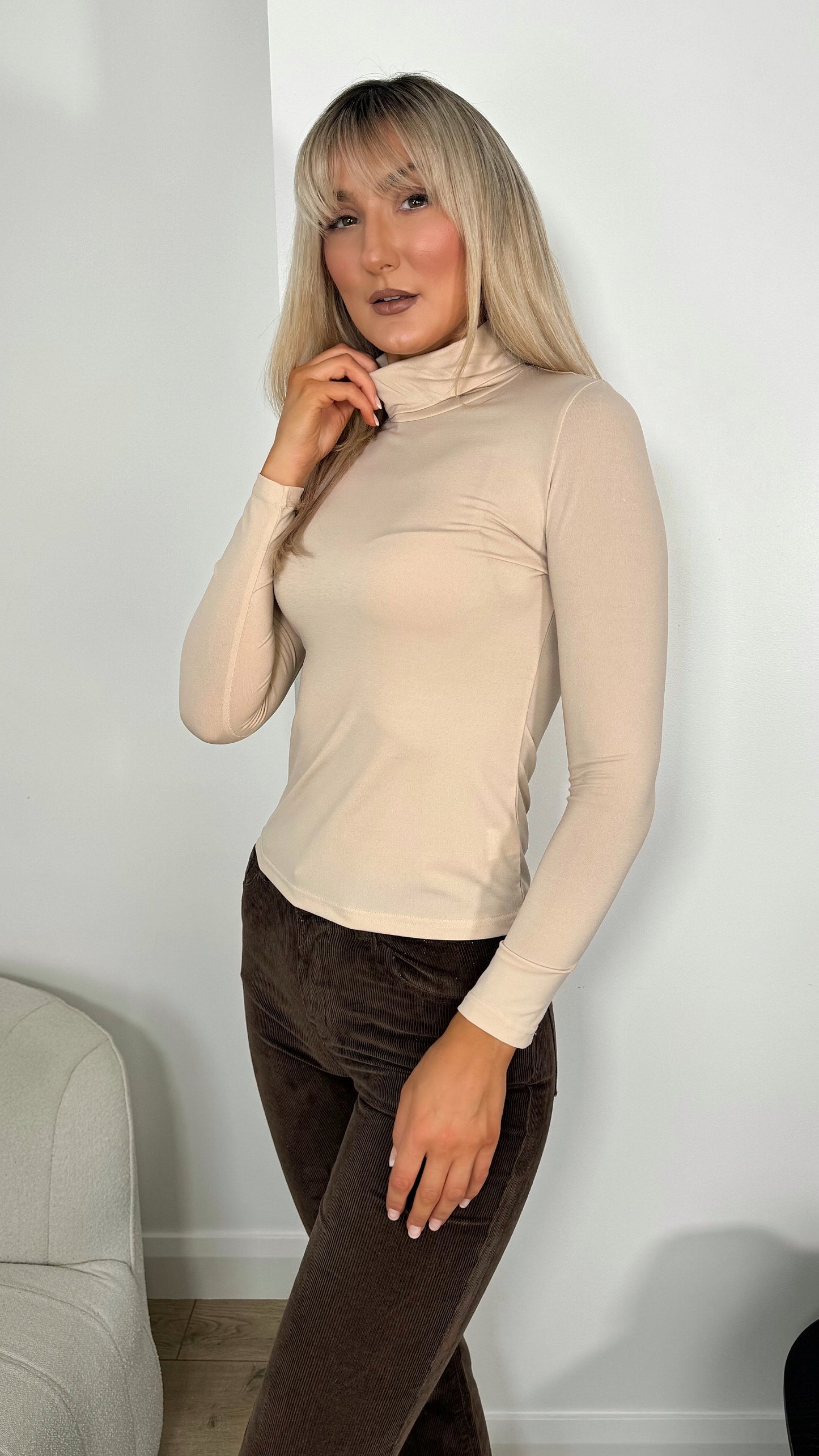 Silvia Polo Neck Top - Beige