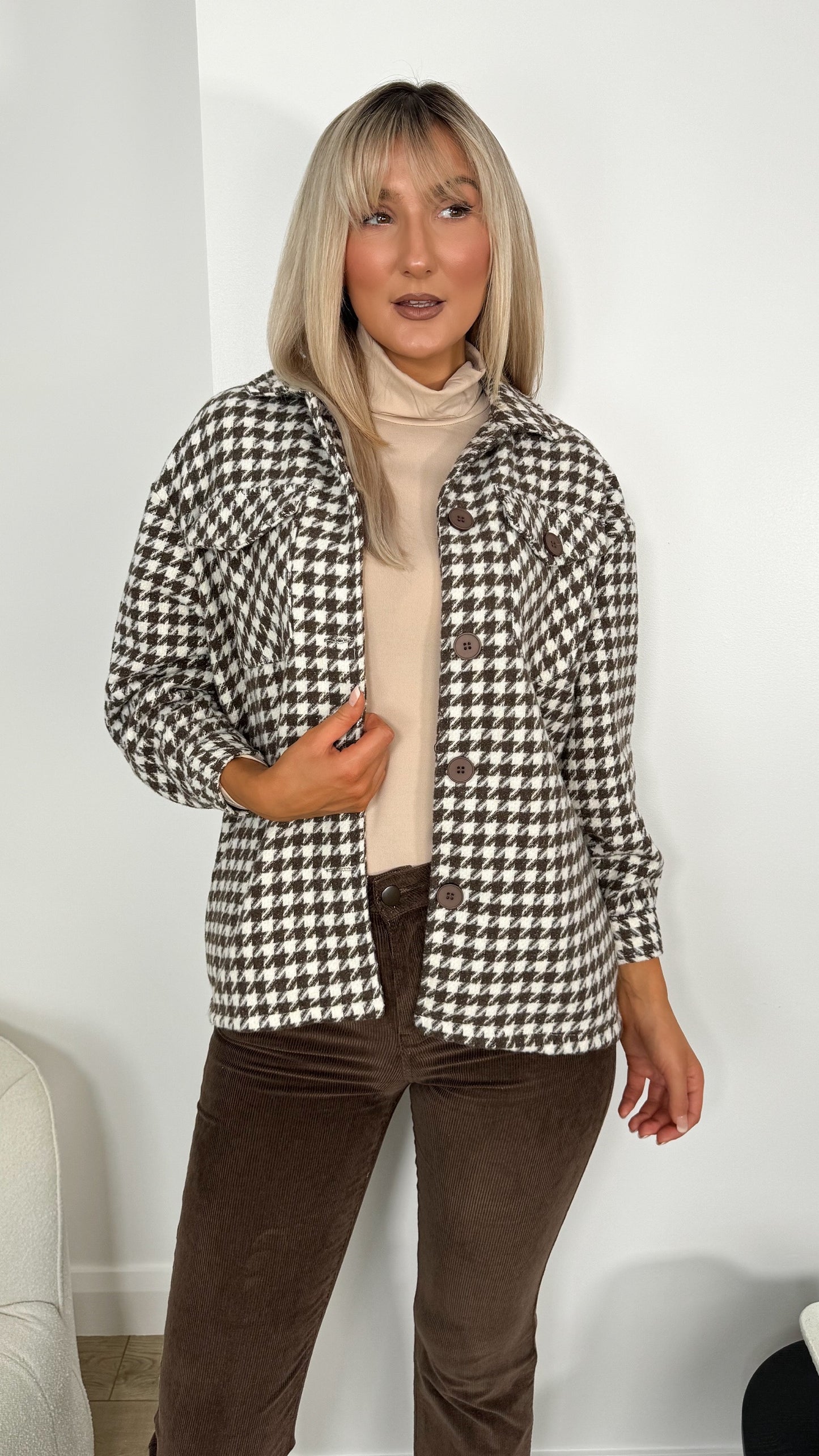 Tara Check Coat - Brown