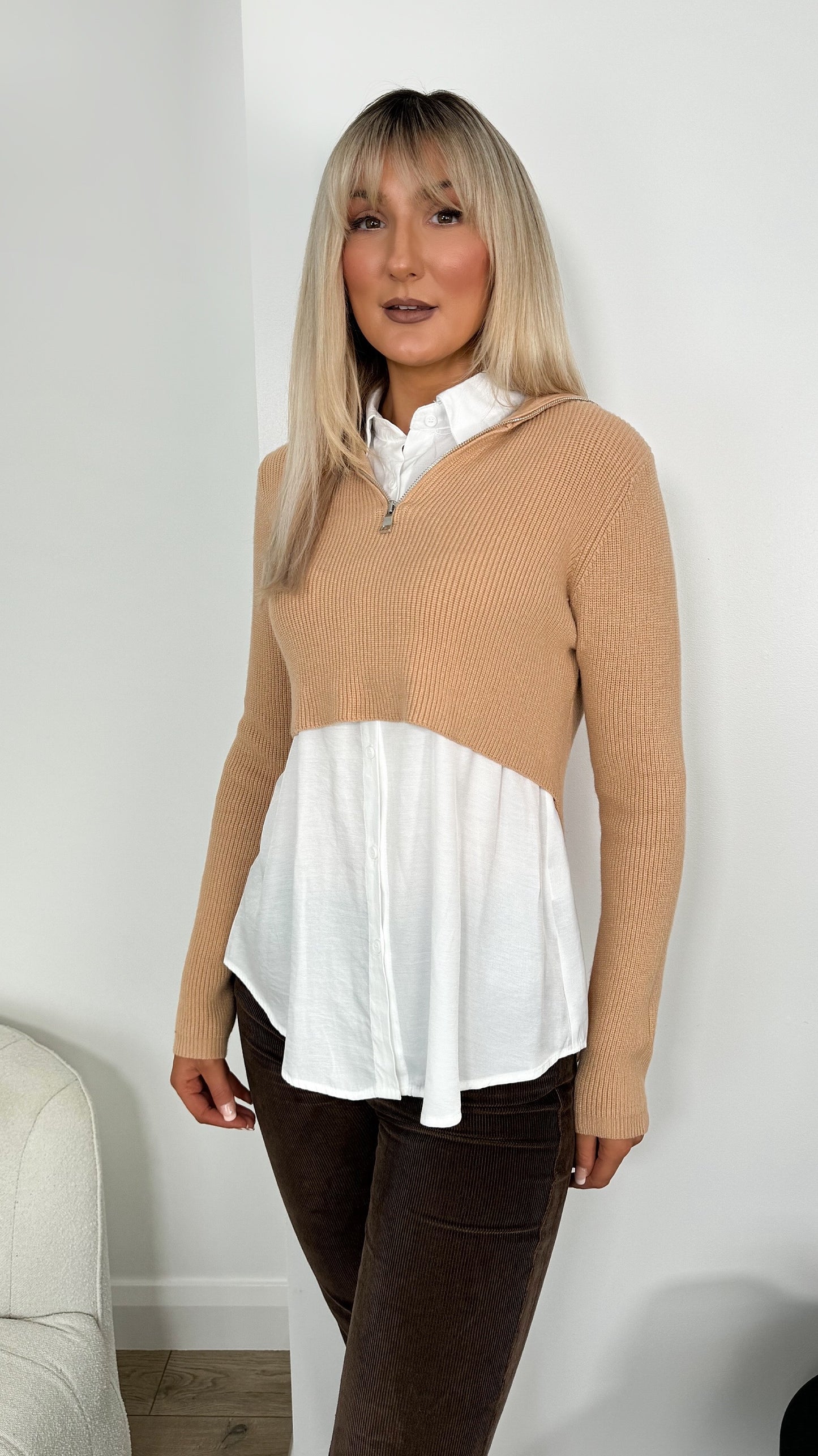 Tanya All In One Knit & Shirt -Beige