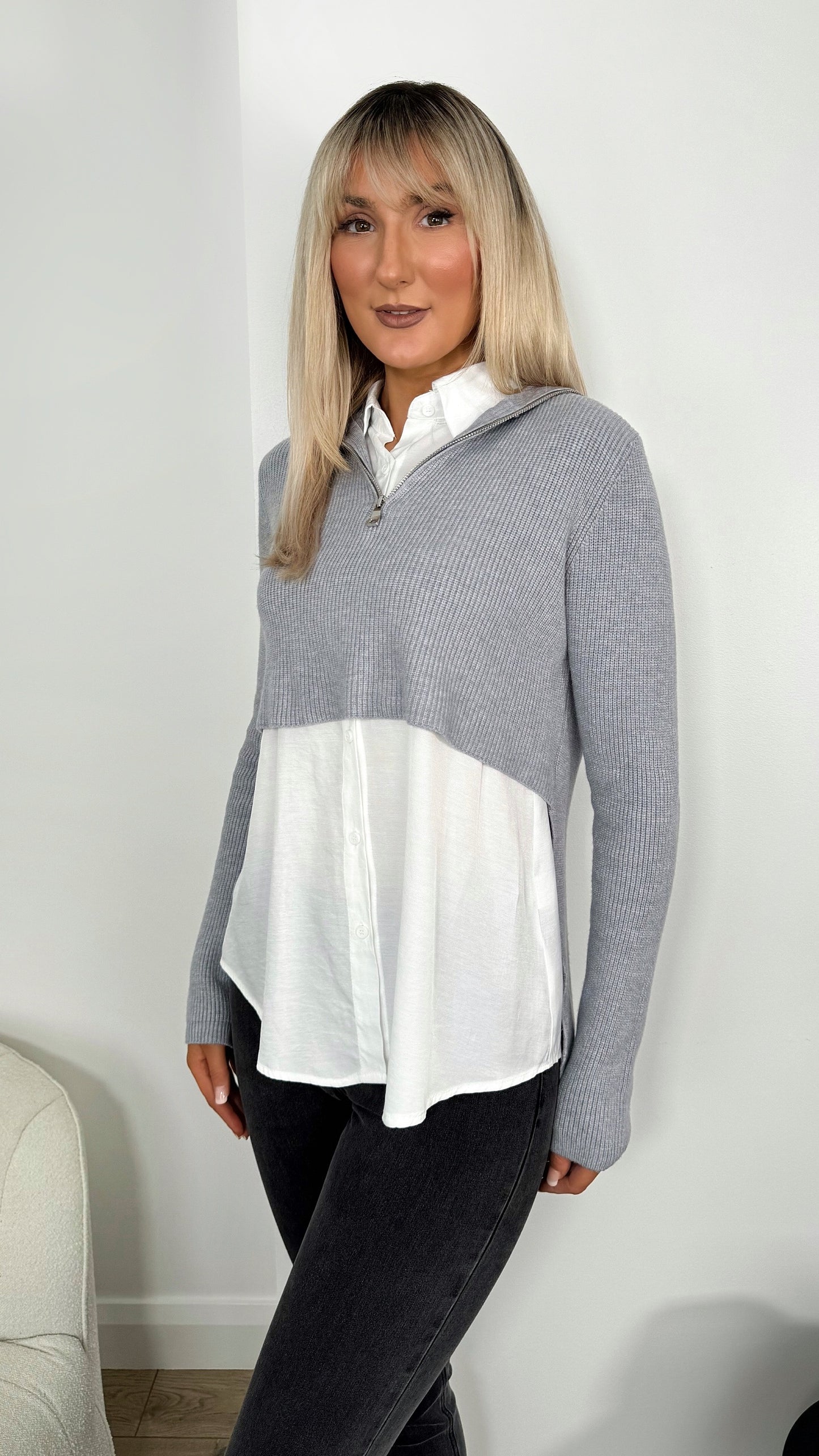 Tanya All In One Knit & Shirt - Grey