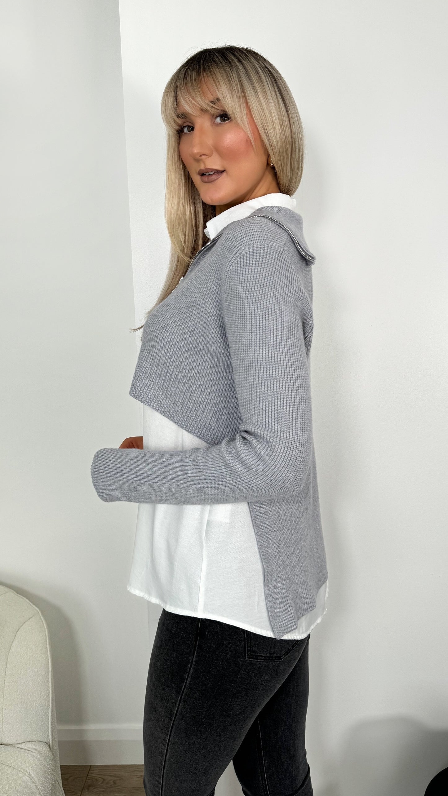 Tanya All In One Knit & Shirt - Grey