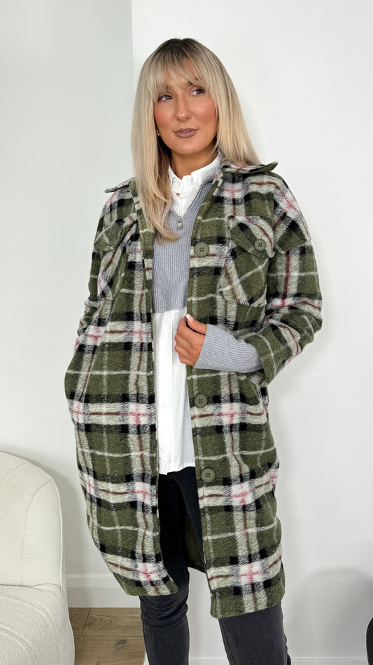 Bia Oversized Check Coat - Green