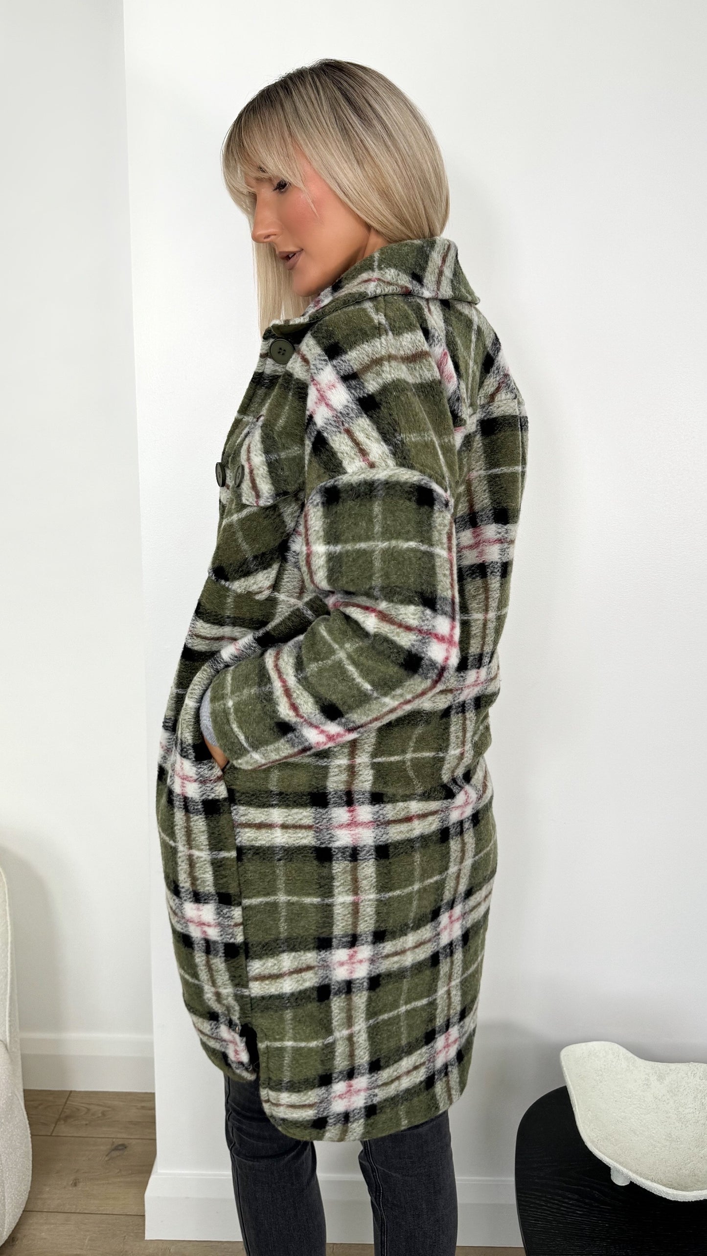 Bia Oversized Check Coat - Green