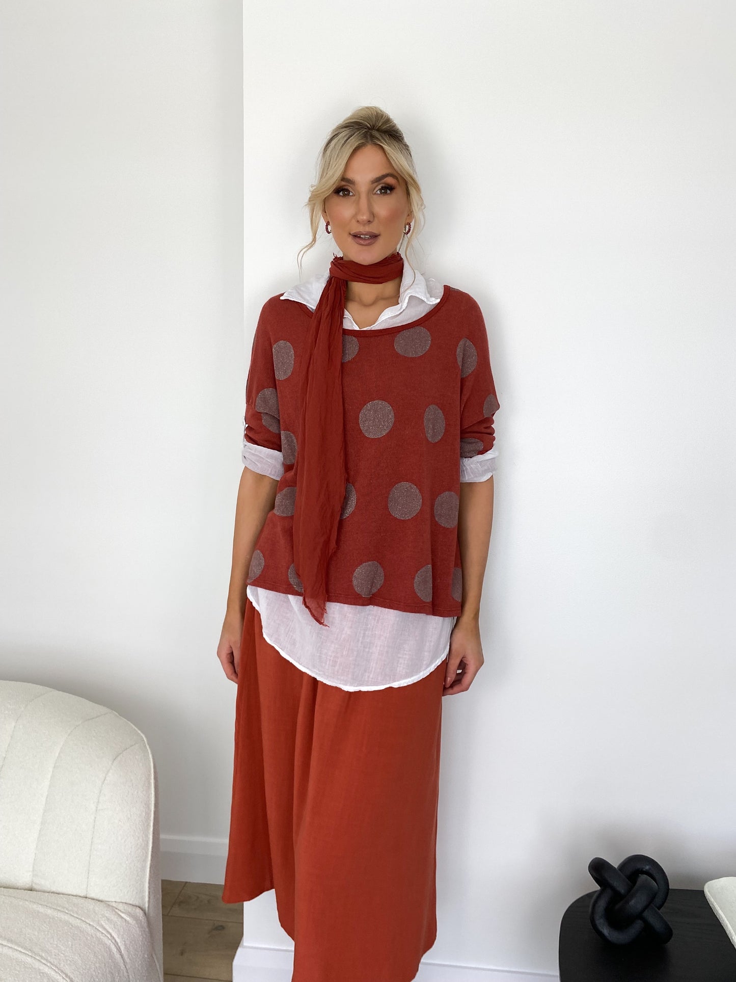 Rust Polka Dot Scarf Top