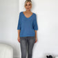 Helen Knit Top with Midi Sleeves - Blue