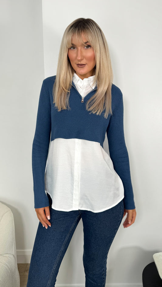 Tanya All In One Knit & Shirt - Blue