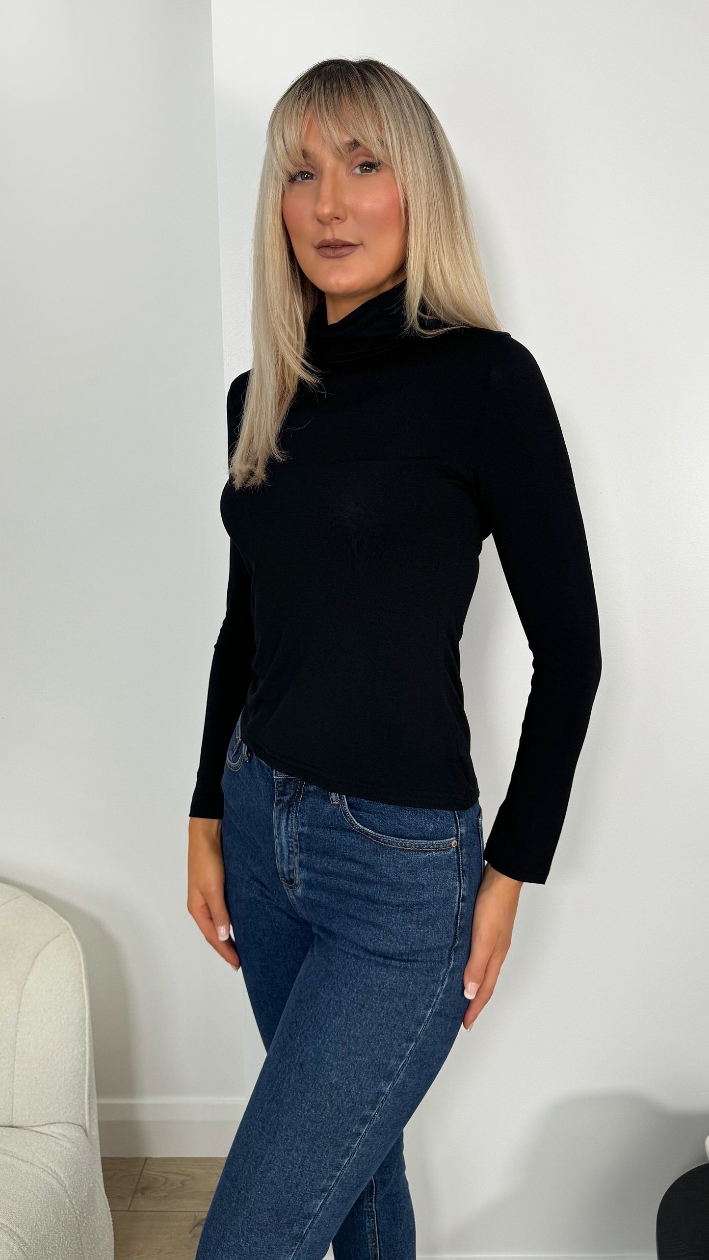 Silvia Polo Neck Top - Black