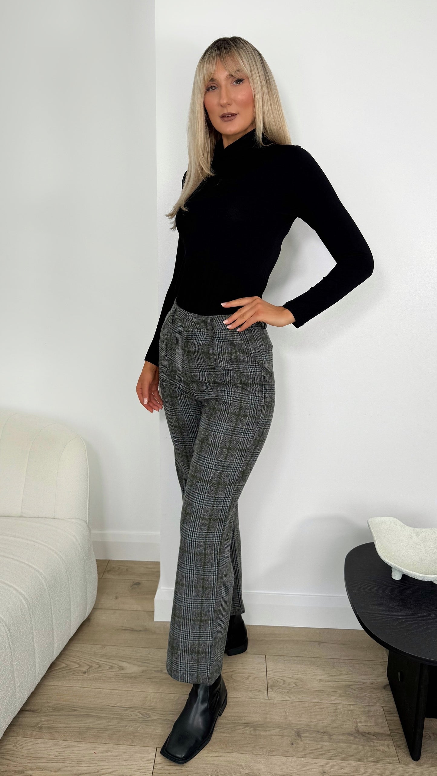 Tailored Check Wool Trousers - Grey