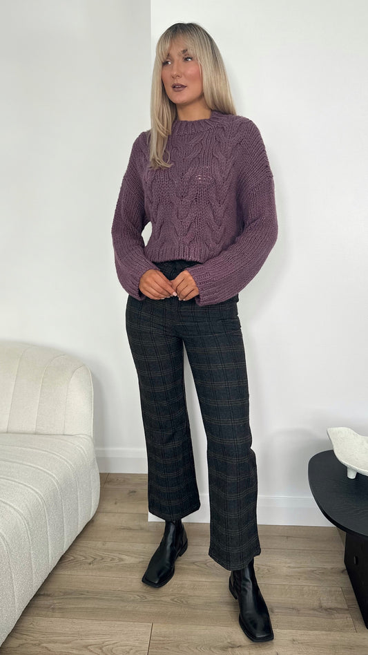 Tailored Check Wool Trousers - Dark Grey