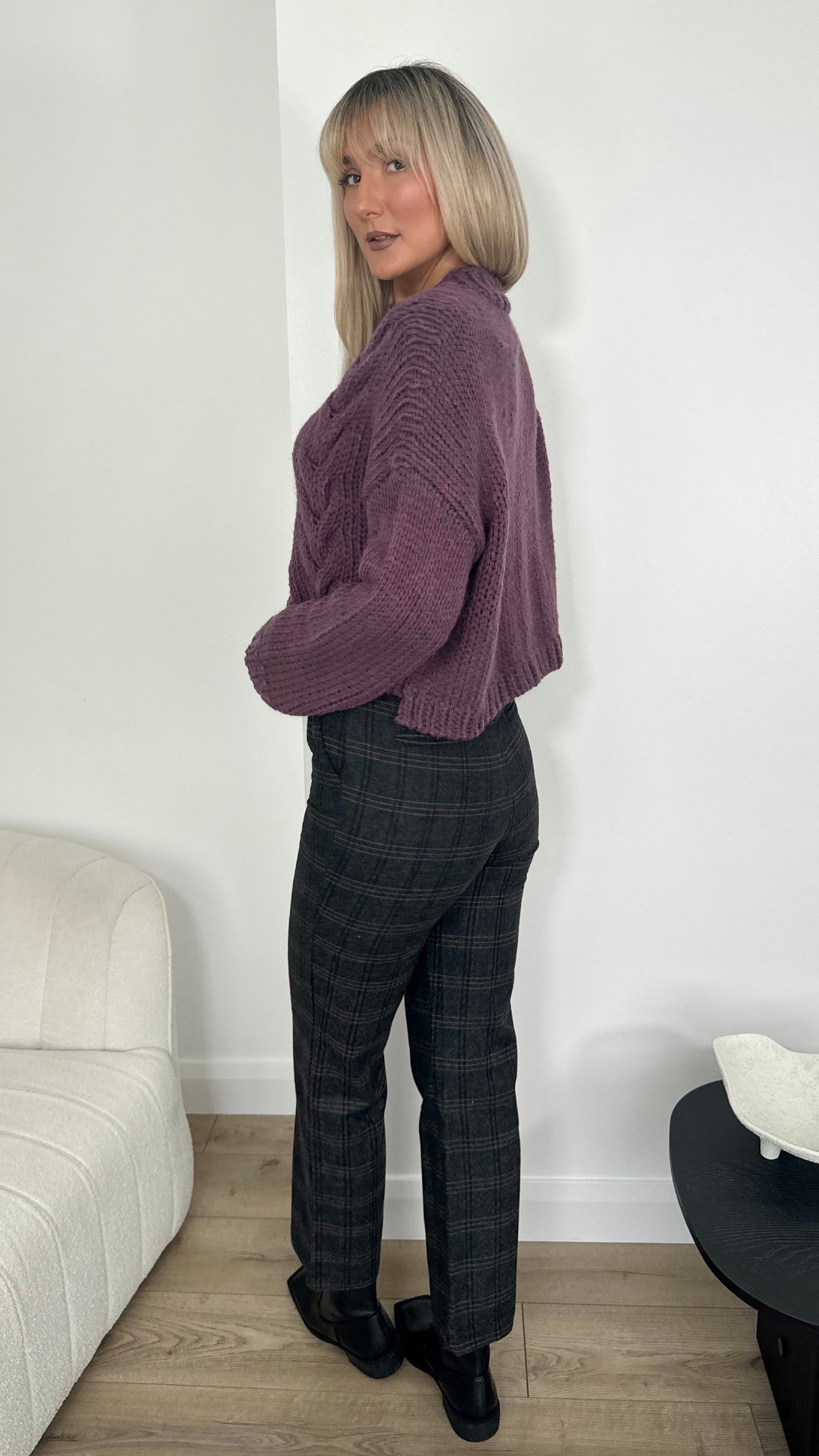 Tailored Check Wool Trousers - Dark Grey