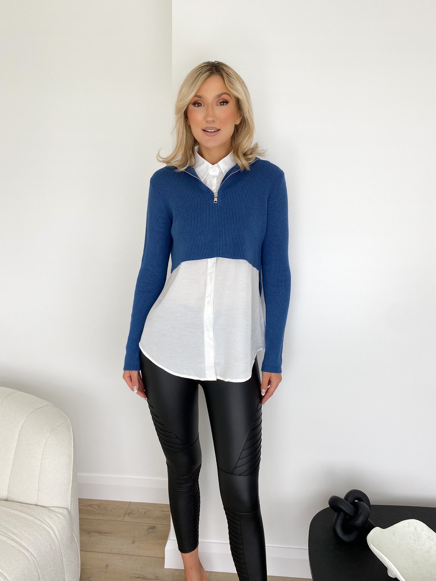 Tanya All In One Knit & Shirt - Blue