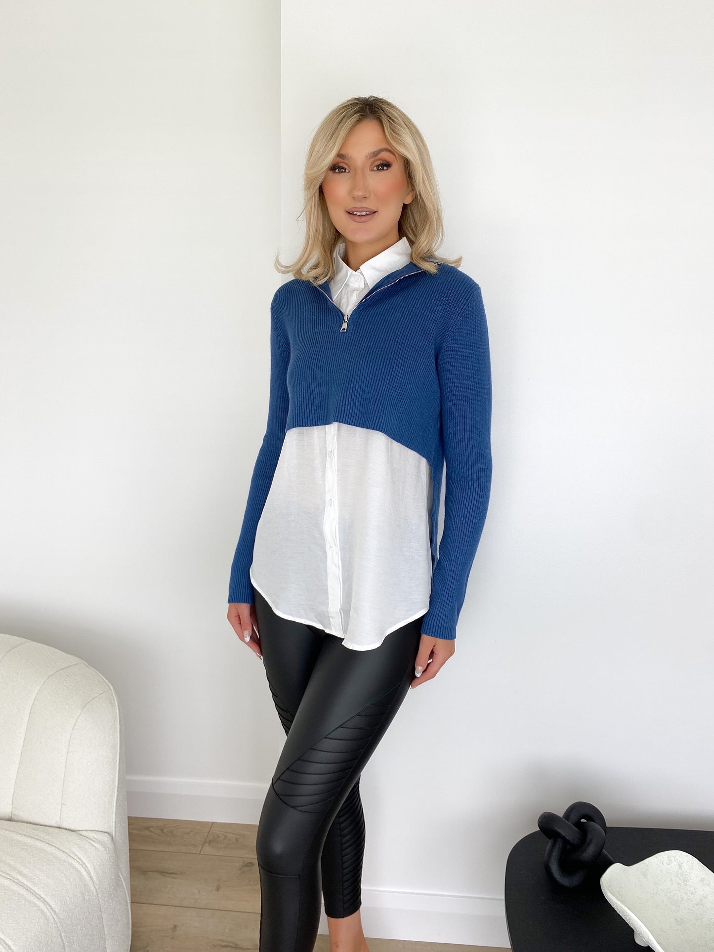 Tanya All In One Knit & Shirt - Blue