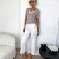 Vera Wide Leg Buttoned Trousers - White