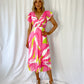 Charlotte Pleated Elasticated Printed Dress - Neon Pink