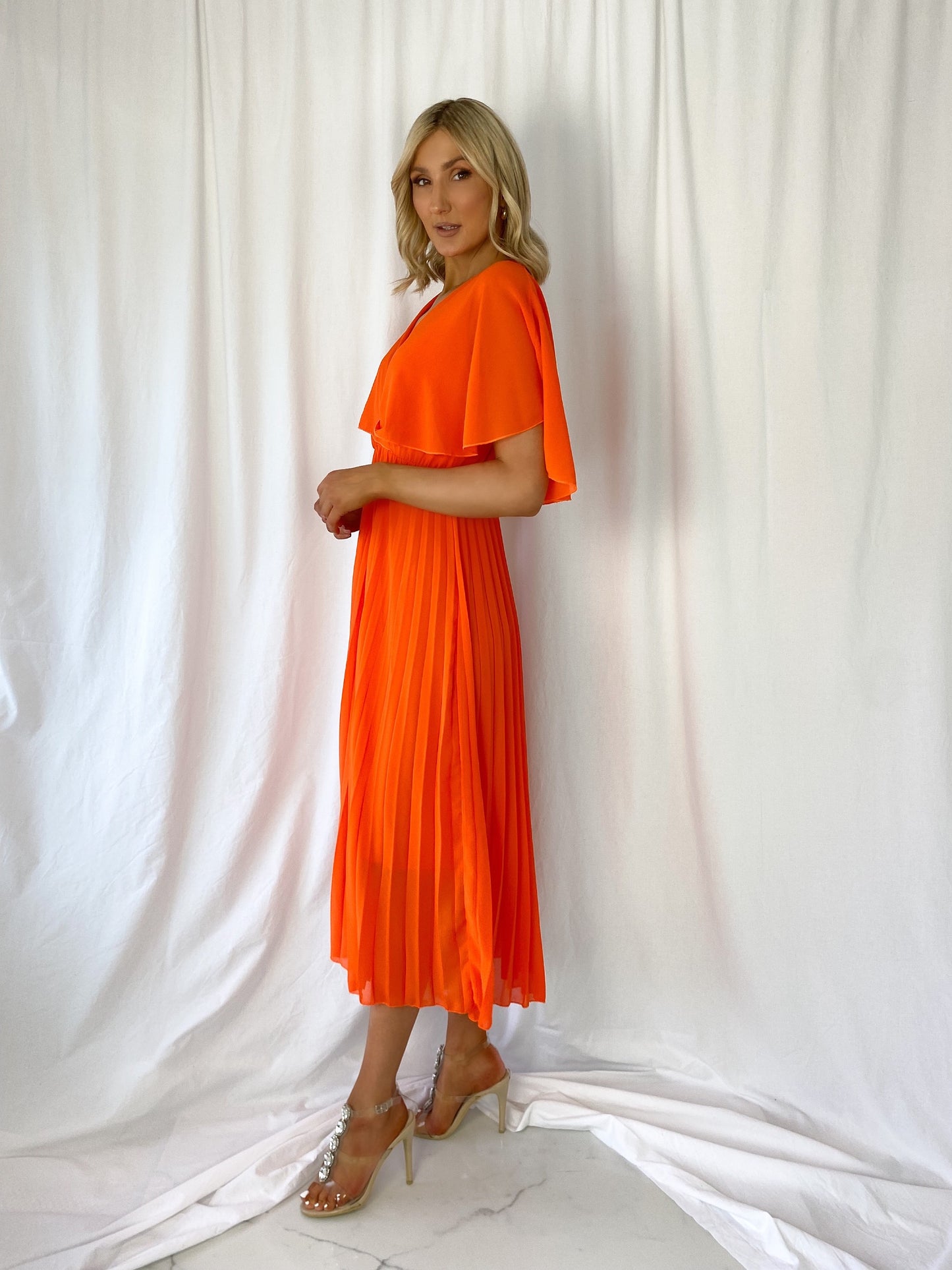 Michelle Pleated Neon Dress - Orange