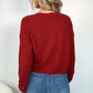 Rob Long Sleeved Pattern Knit Top - Red