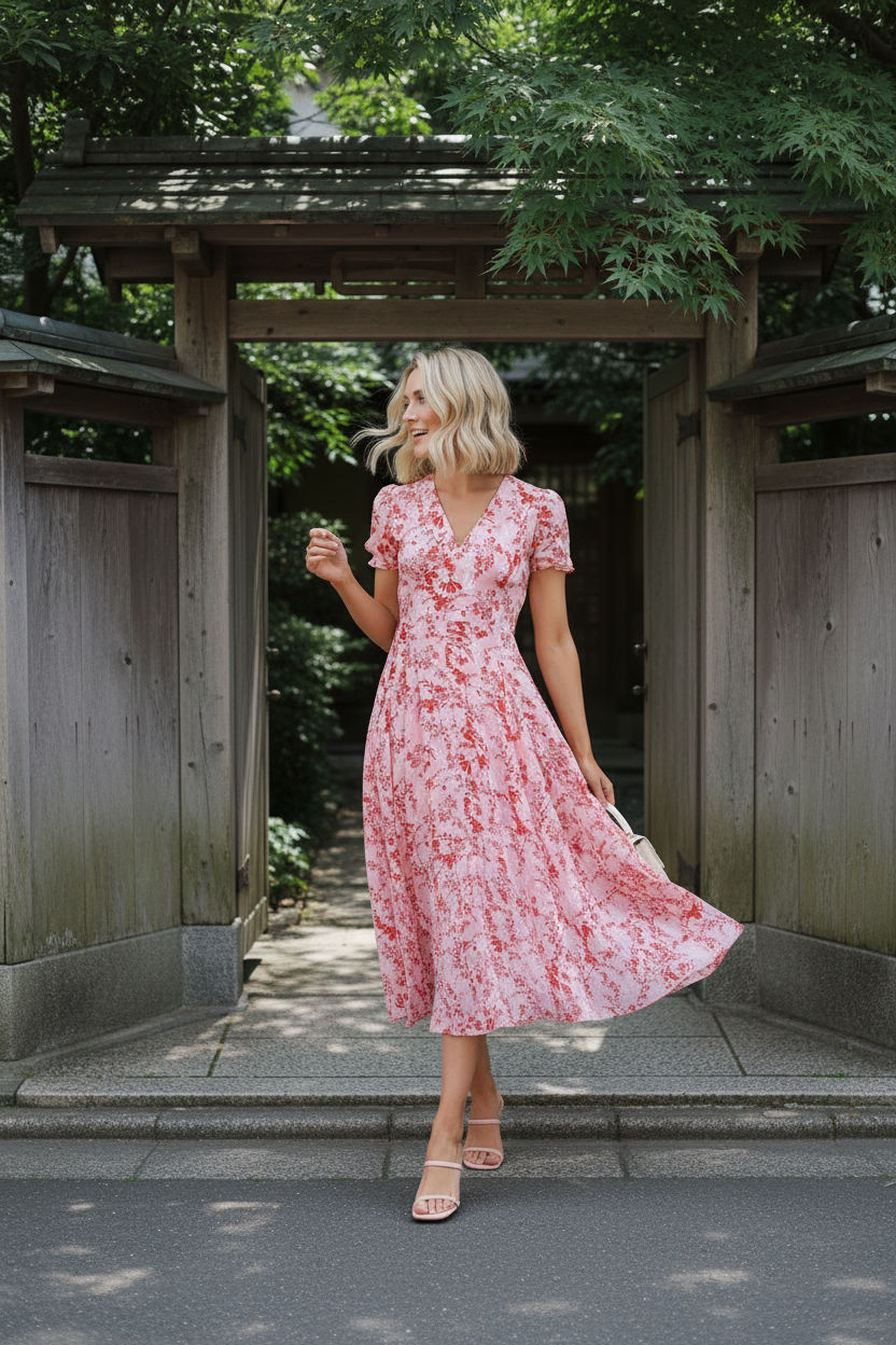 Fiona Floral Midi Dress - Pink