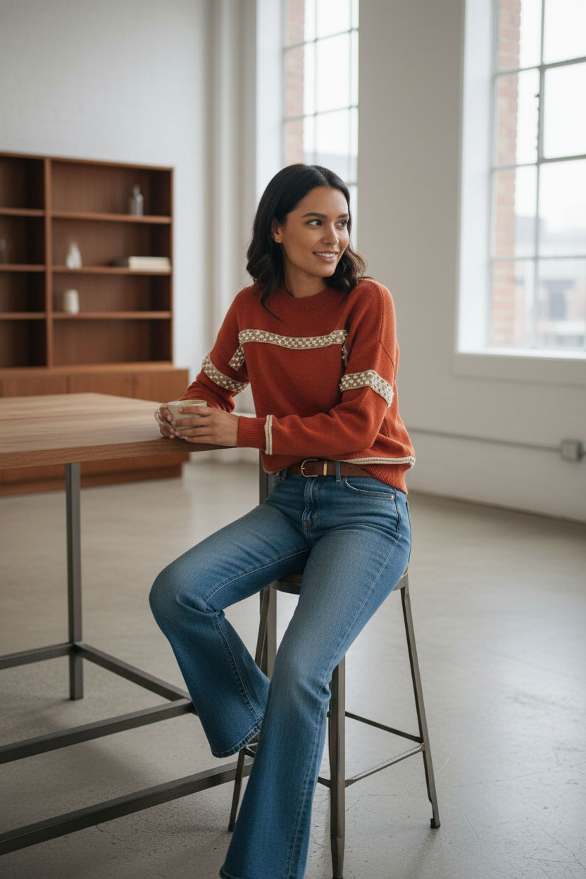 Rust Jumper with Pearl Detail