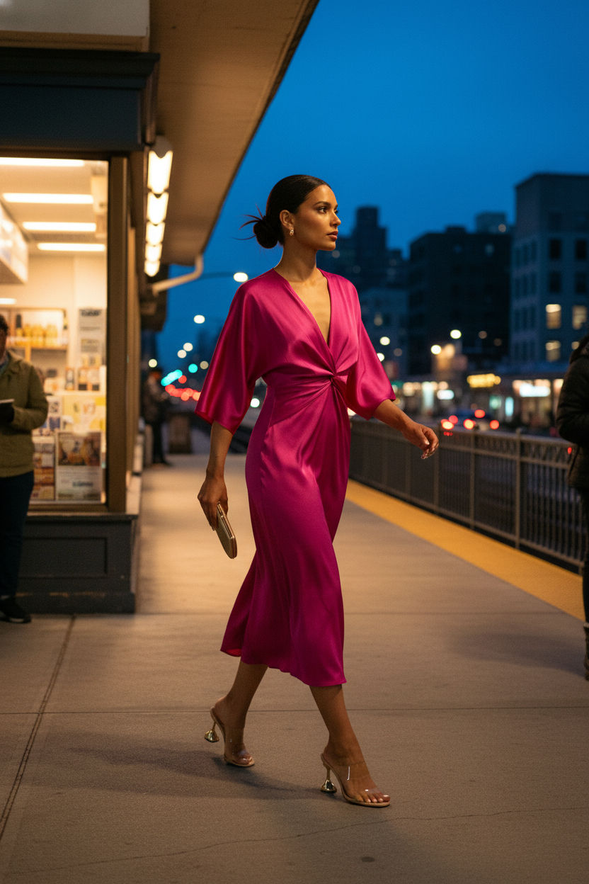 Dorah Satin Maxi Dress - Fuchsia