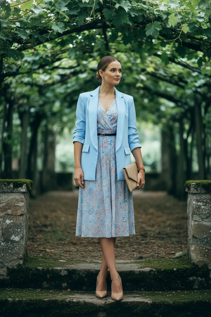 Annie Longline Blazer with Ruched Sleeves - Light Blue