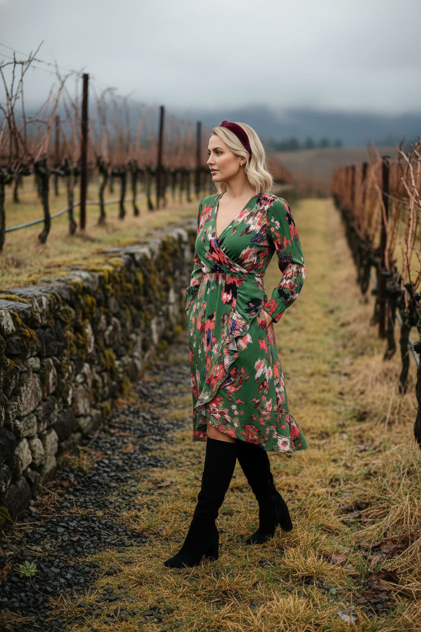 Lunna Ruffle Printed Dress - Green