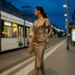 Lorna Satin Midi Dress - Gold