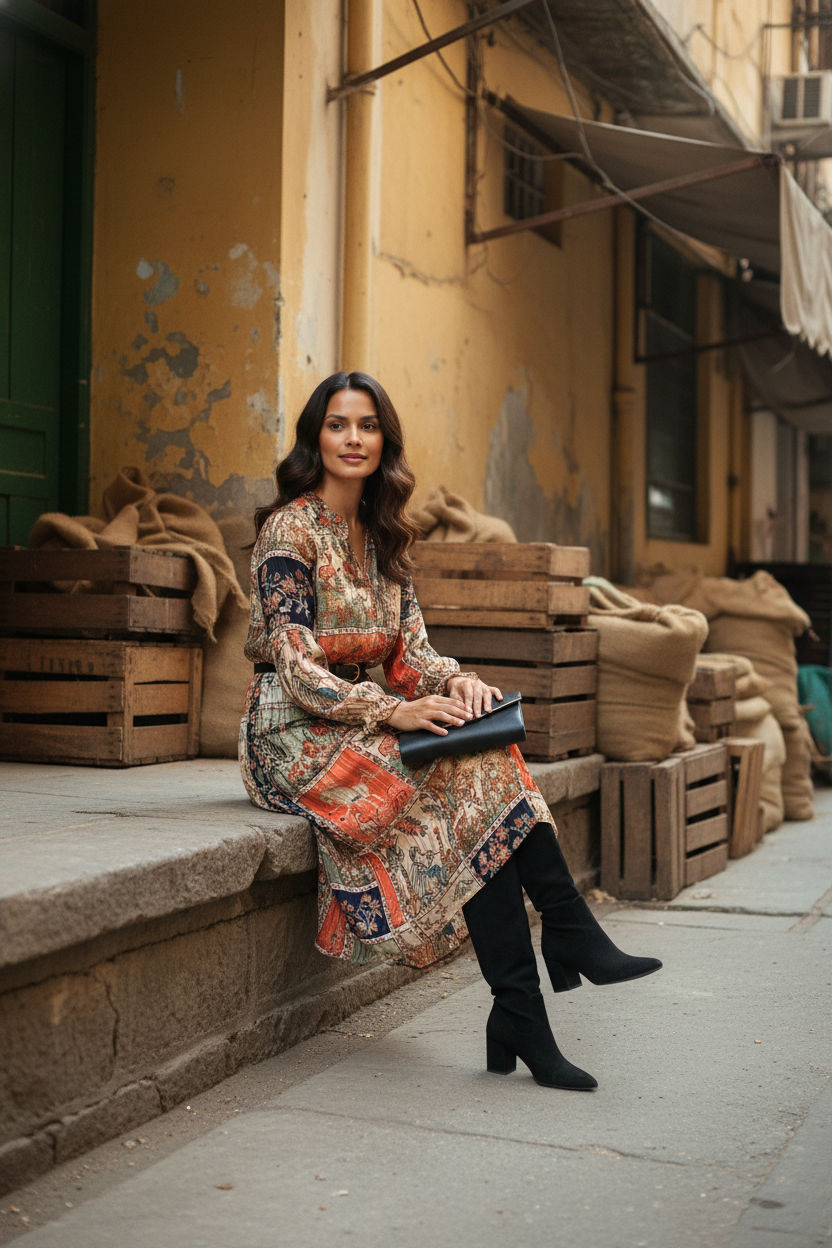 Lucia Printed Dress - Orange