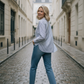 Liz Striped Shirt with Broderie Details - Blue