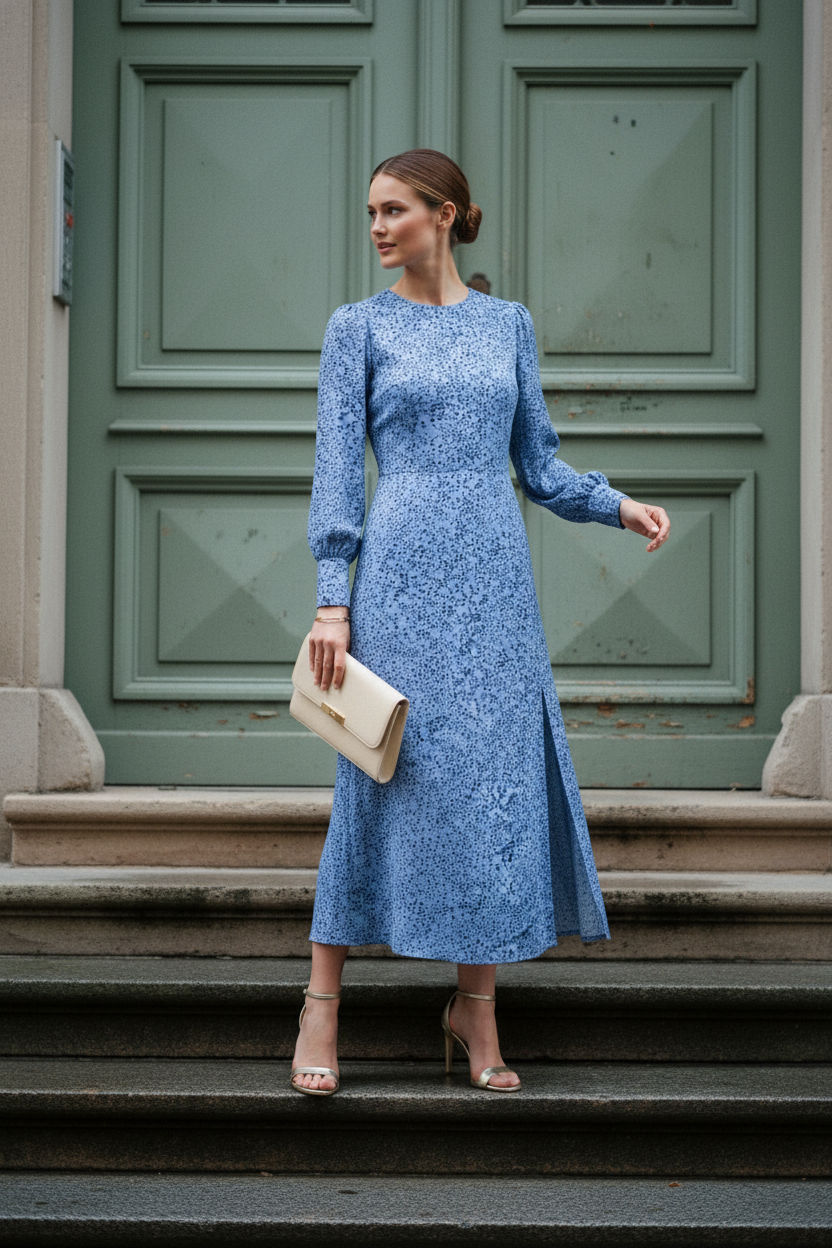 Florence Floral Printed Dress - Blue