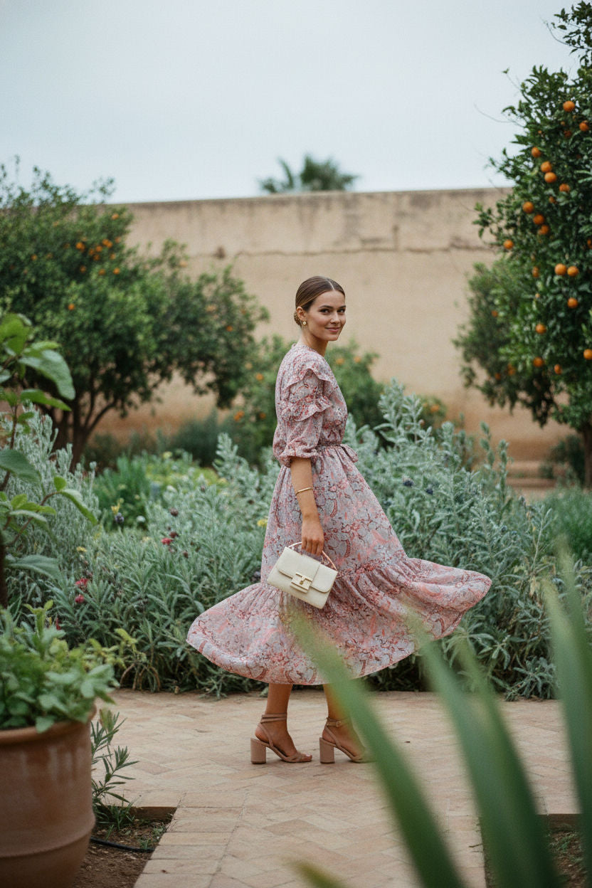 Lucy Ruffle Printed Dress - Blush