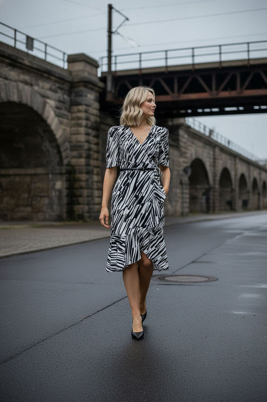 Zoe Black and White Midi Dress