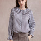 Emily Striped Shirt with Ruffle Collar - Brown