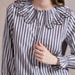 Emily Striped Shirt with Ruffle Collar - Brown
