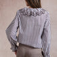 Emily Striped Shirt with Ruffle Collar - Brown