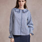 Emily Striped Shirt with Ruffle Collar - Navy