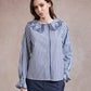 Emily Striped Shirt with Ruffle Collar - Navy