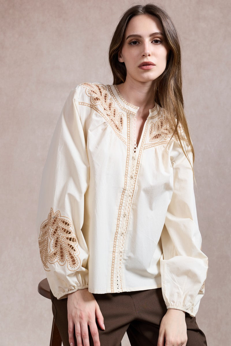 Carol Embroidered Shirt - Beige