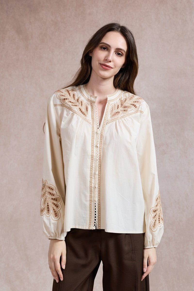 Carol Embroidered Shirt - Beige